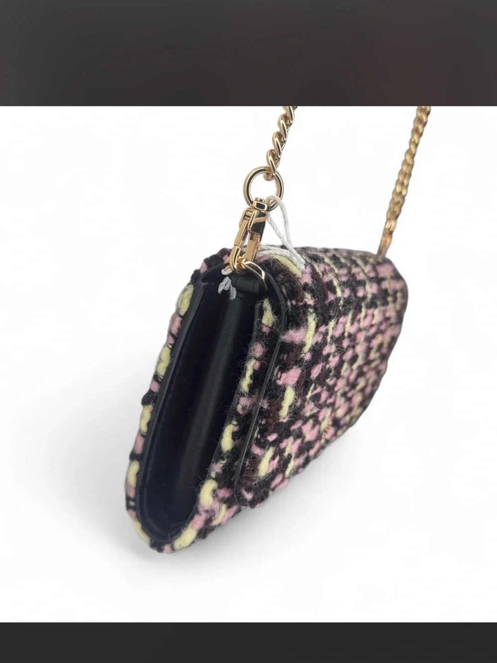 Tory Burch Tweed Flap Shoulder Bag in Pink, Black & Yellow-Green